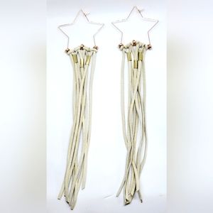 Genuine wesyern style leather fringe tassel, gold star hoops with gold beads